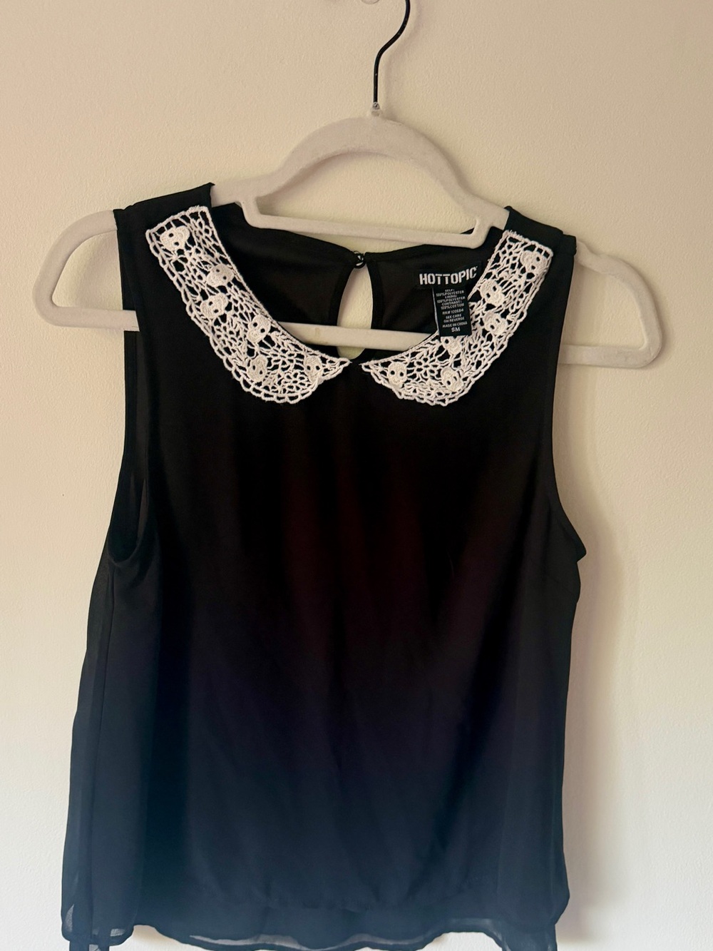 Hot Topic RBG Black Sleeveless Top with White Crochet Collar